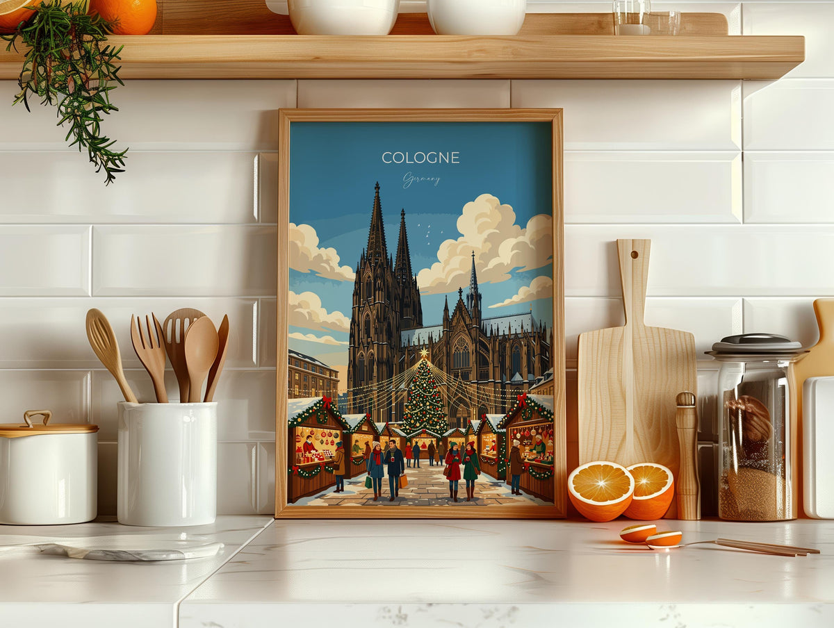 Cologne Christmas Market Travel Poster | Rhineland, Germany Wall Art
