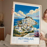 Astypalaia Greece Print, Chora Windmills Wall Art with Border, Greek Island Poster, Dodecanese Travel Print, Astypalaia Gift Print
