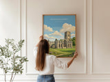 Fountains Abbey Poster, Yorkshire Wall Art, Ripon Abbey Ruins Print, England Travel Poster, Fountains Abbey Gift