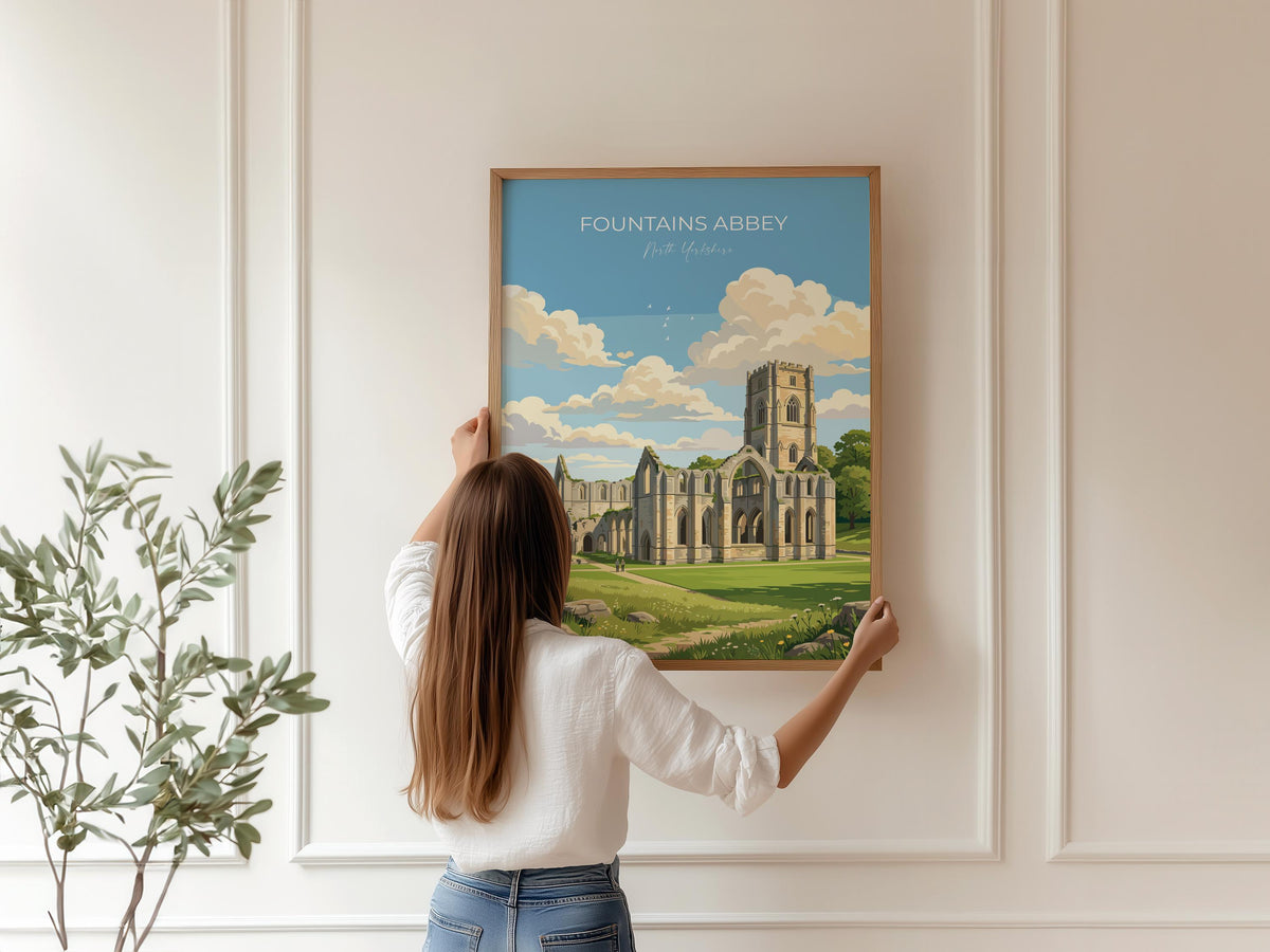 Fountains Abbey Poster, Yorkshire Wall Art, Ripon Abbey Ruins Print, England Travel Poster, Fountains Abbey Gift