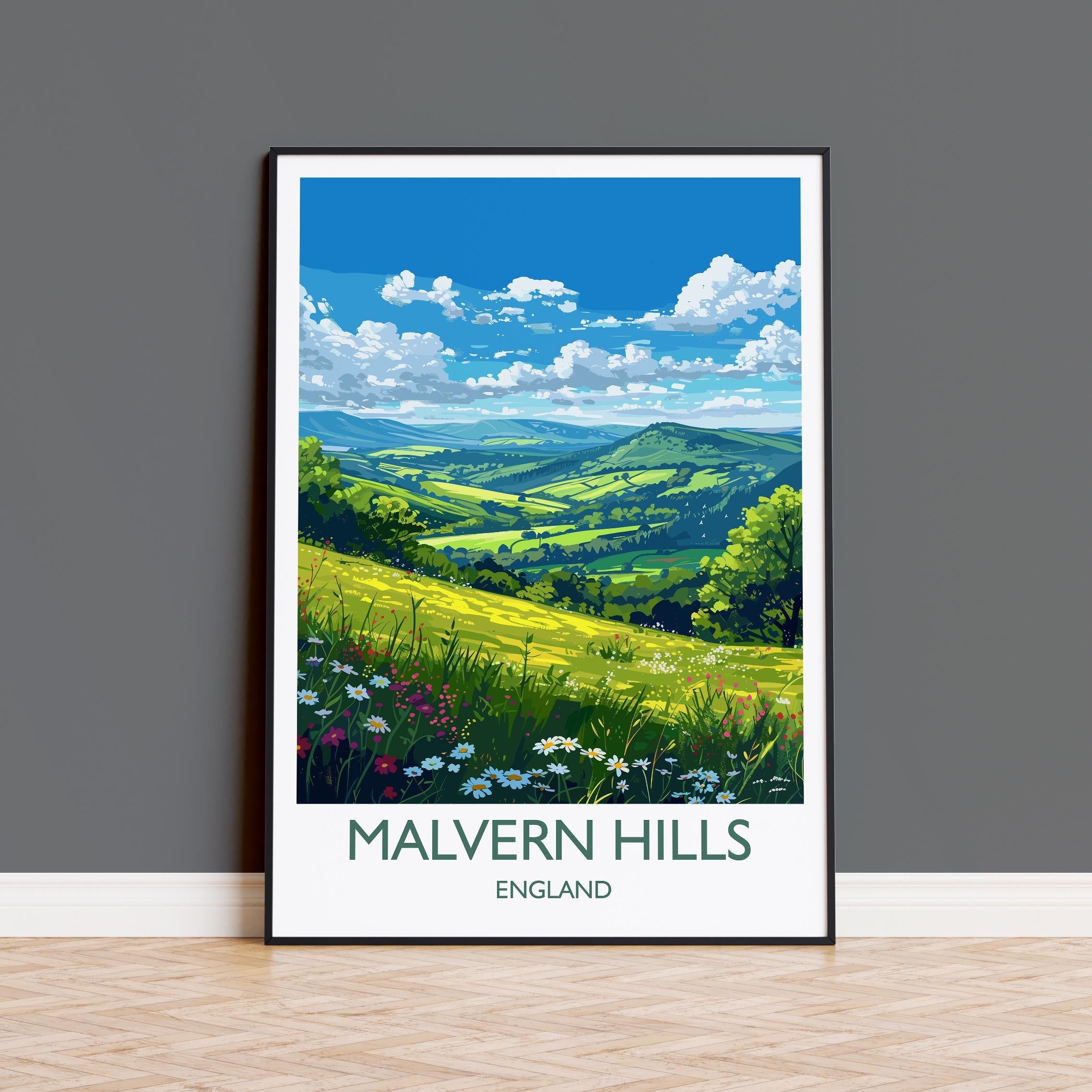Malvern Hills Travel Poster Wall Art, Malvern Hills Travel Print, English Countryside Art Gift, Wall Art Print NQ Media Designs