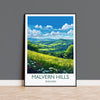 Malvern Hills Travel Poster Wall Art, Malvern Hills Travel Print, English Countryside Art Gift, Wall Art Print