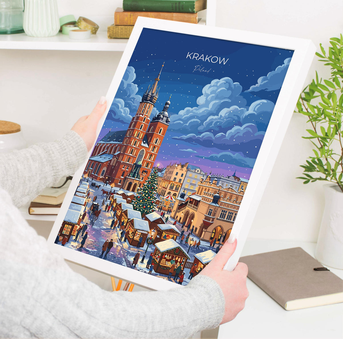 Krakow Christmas Market Poster, Poland Winter Wall Art, St Mary’s Basilica Print, Festive Travel Poster, Krakow Gift