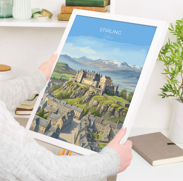 Stirling Castle Scotland Travel Print, Scottish Highlands Wall Art, Stirling City Landscape Poster, Historic Castle Illustration, UK Decor