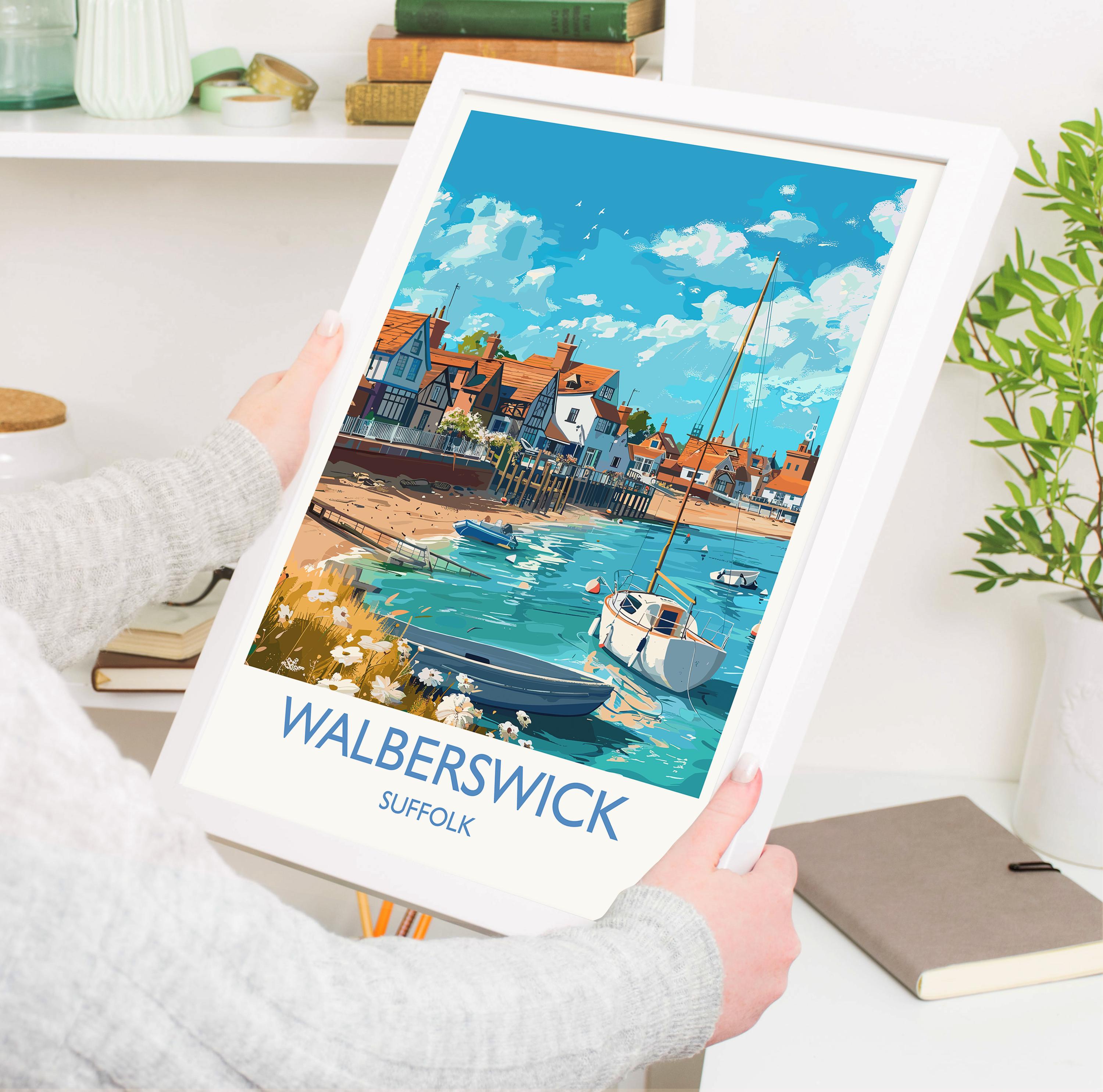 Walberswick Travel Print, Travel Poster of Walberswick, Walberswick Art Lovers Gift, Suffolk Coast Wall Art NQ Media Designs
