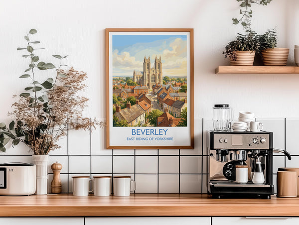 Beverley Minster Travel Poster, Beverley Yorkshire Wall Art, Historic Market Town Print, Gothic Cathedral Illustration, Beverley Gift