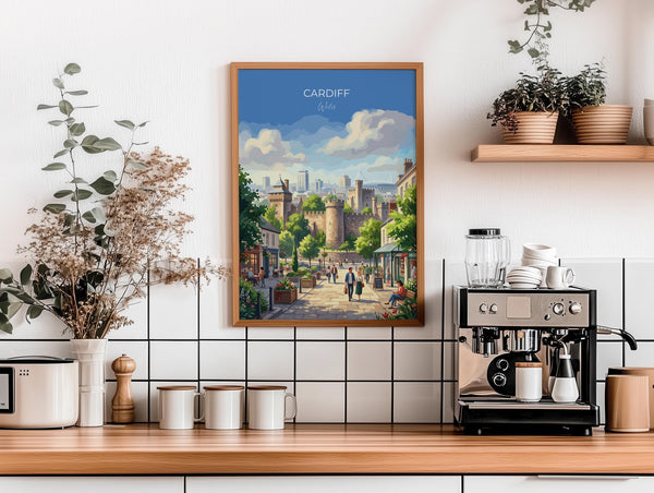 Cardiff Wales Travel Print, Cardiff City Wall Art, Cardiff Castle Poster, Welsh Capital Illustration, Vintage Style UK City, Wales Gift