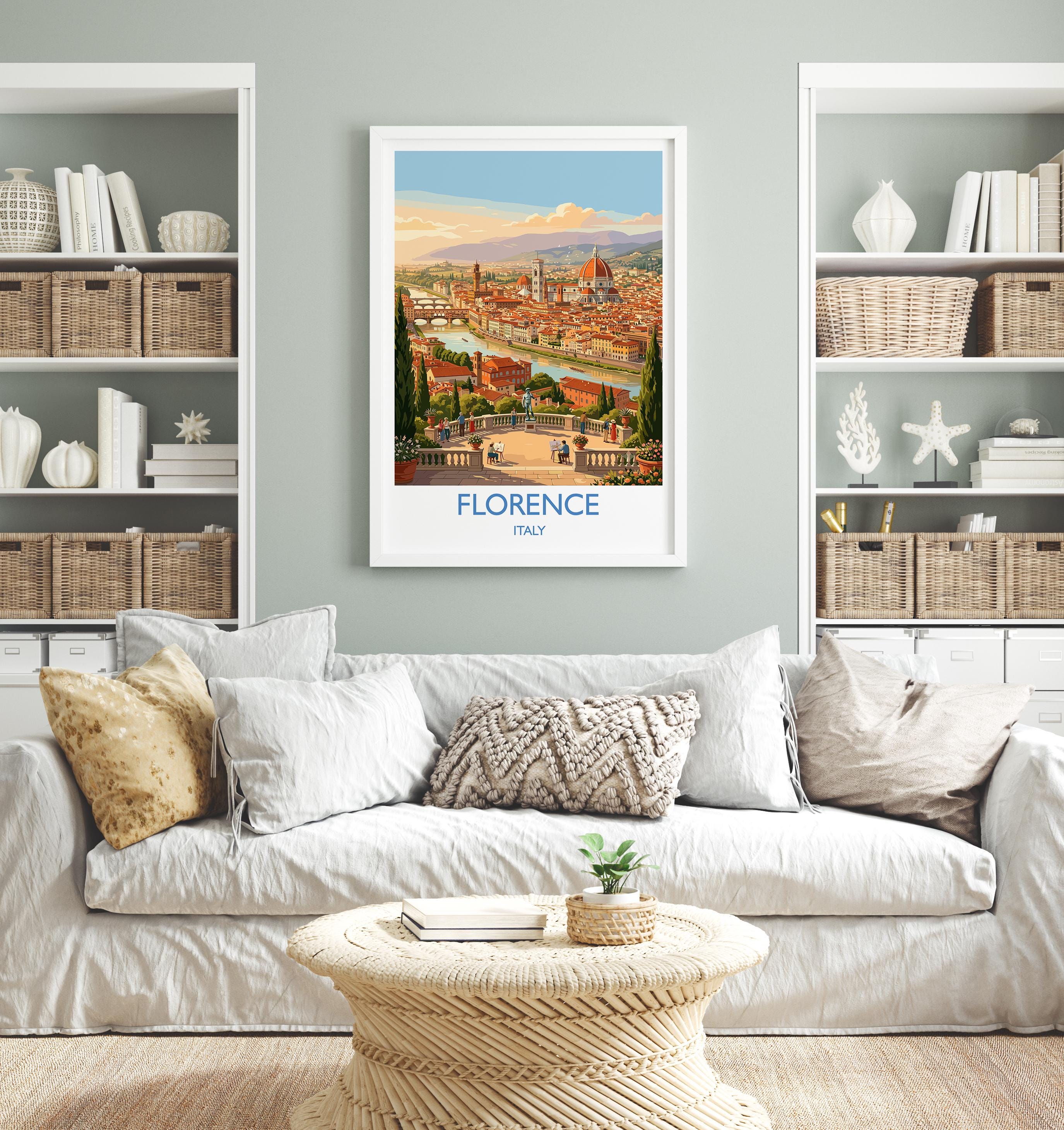 Florence Italy Travel Poster, Piazzale Michelangelo View, Florence Skyline Wall Art, Duomo Print, Tuscany Vintage Travel Poster