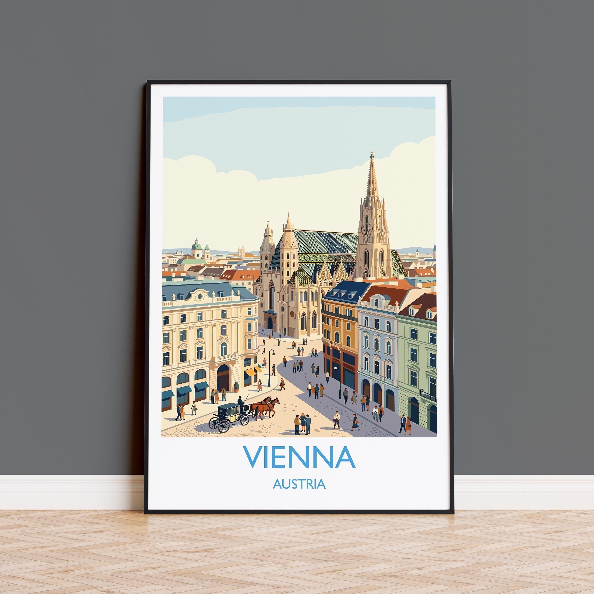 Vienna Travel Poster, St Stephens Cathedral Wall Art, Vienna City Print, Austrian Architecture Illustration, Vintage Europe Vienna Gift NQ Media Designs