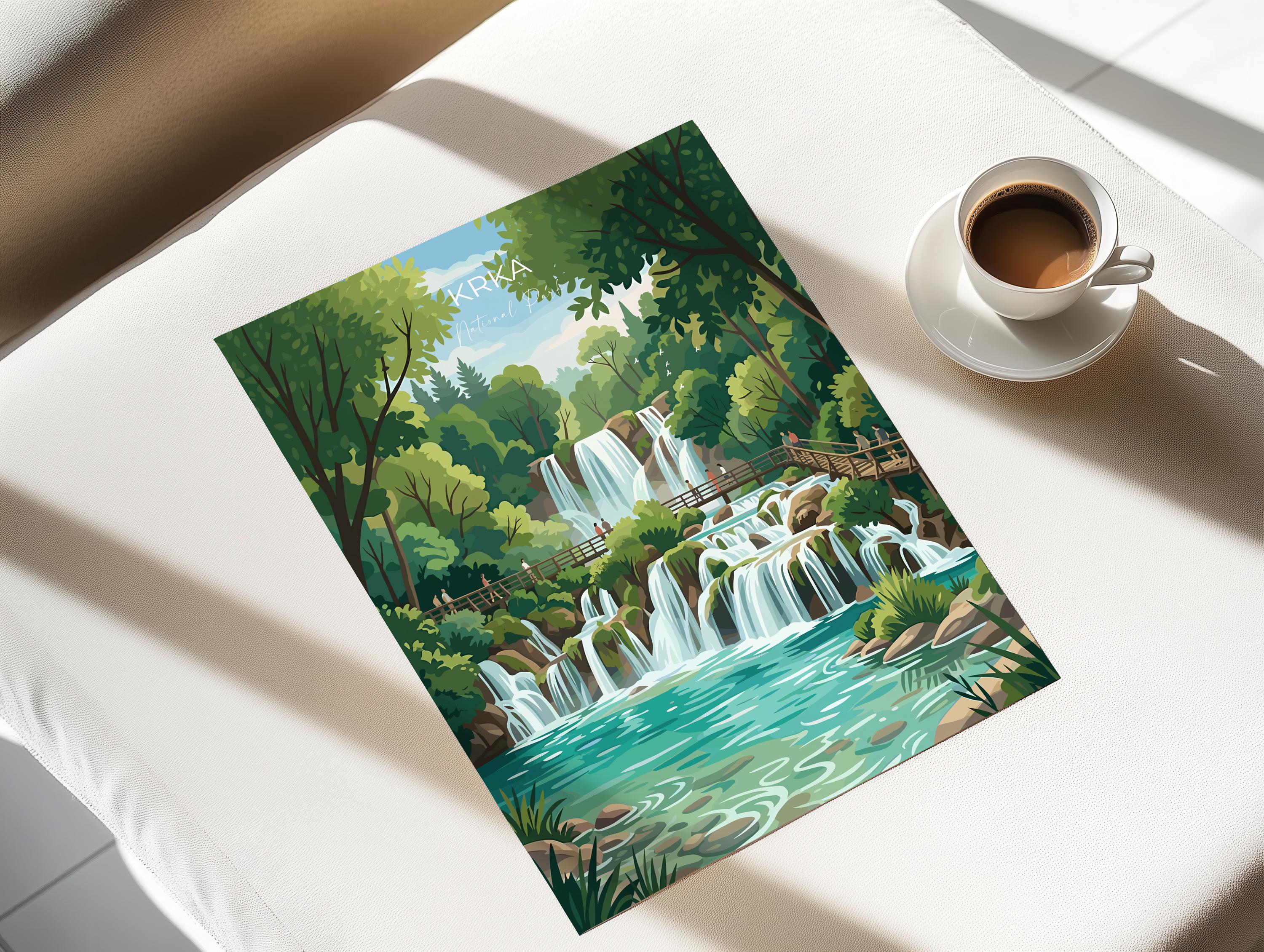 Krka National Park Waterfalls Print, Croatia Travel Poster, Skradinski Buk Wall Art, Croatian Landscape Illustration, Nature Lover Gift NQ Media Designs