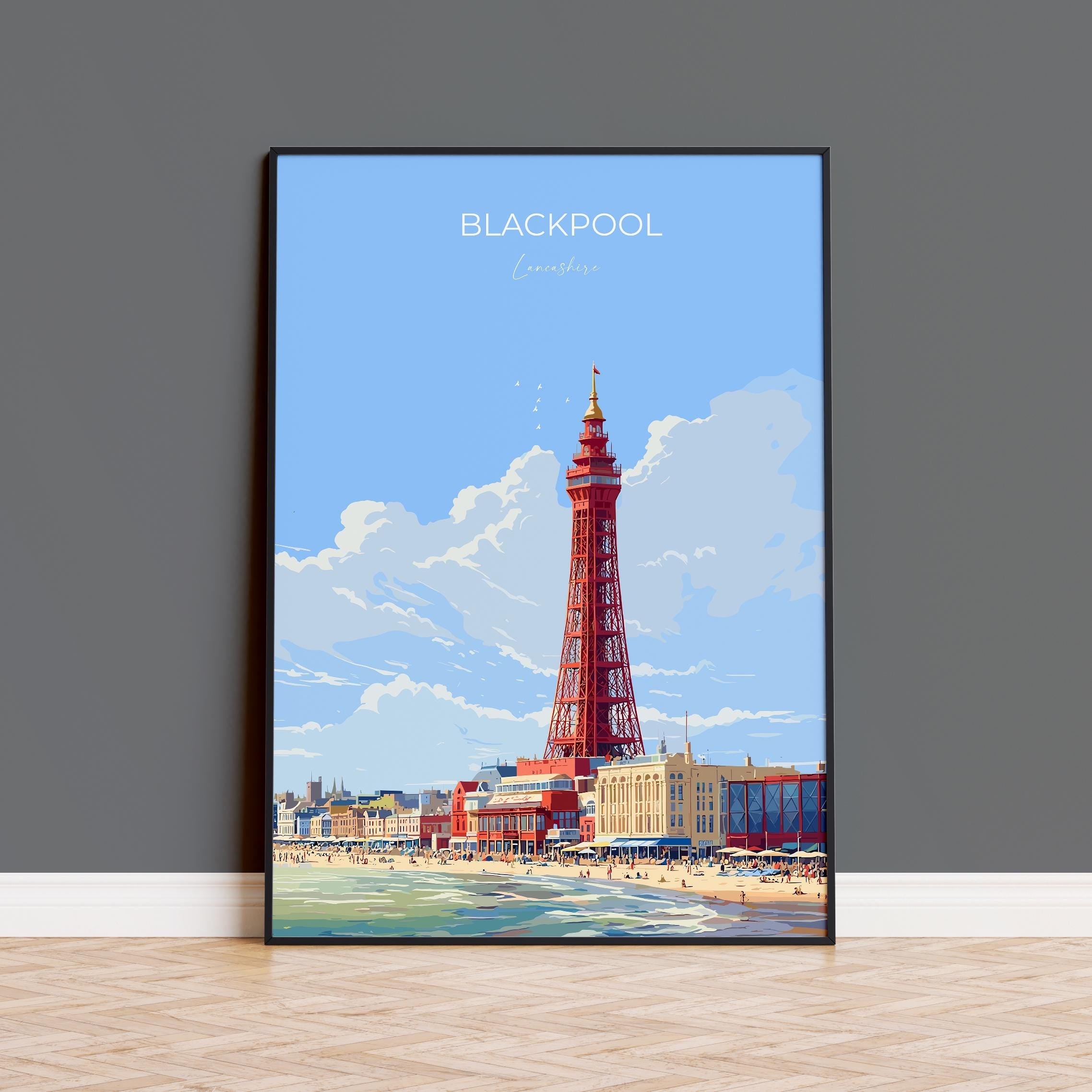 Blackpool Travel Print Wall Art, Travel Poster of Blackpool, England, Lancashire Seaside Art Lovers Gift, Travel Art Gift NQ Media Designs