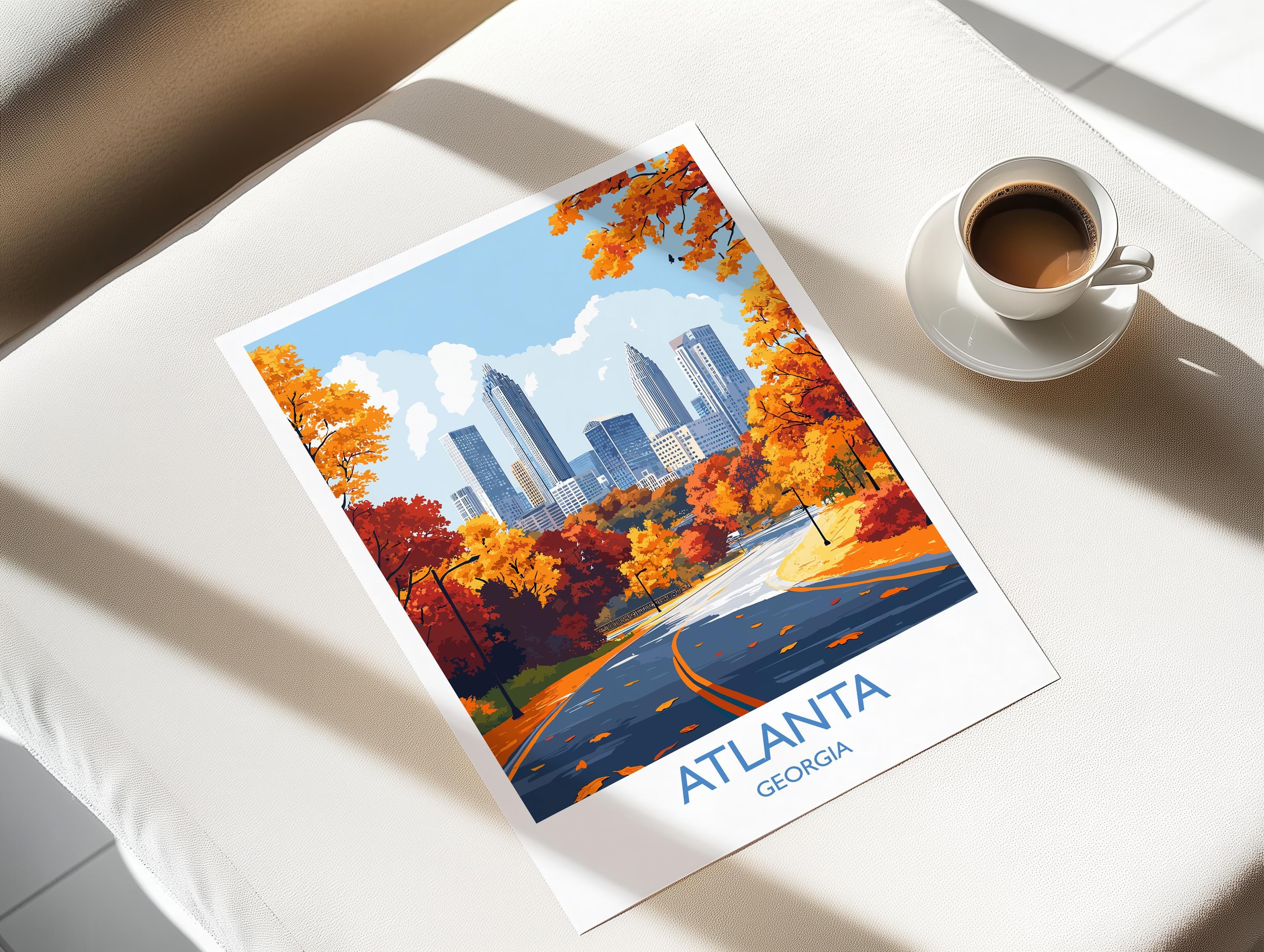 Atlanta Travel Print, Travel Poster of Atlanta, Georgia, Atlanta City Art Lovers Gift, USA Gift, Wall Art Print NQ Media Designs