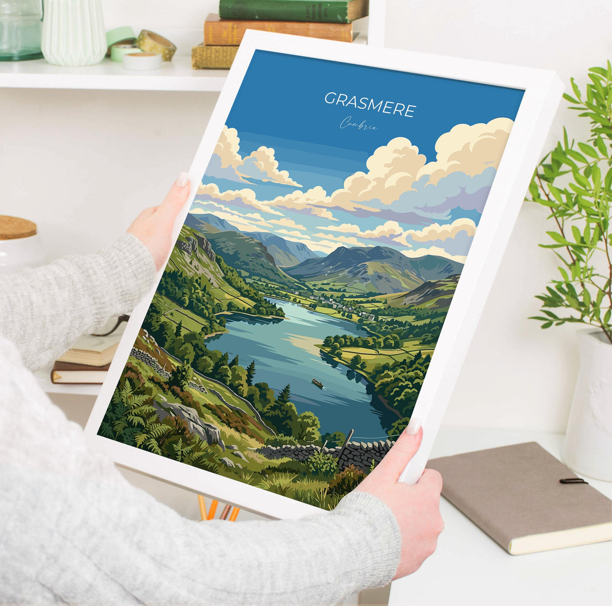 Grasmere Poster, Lake District Wall Art, Cumbria Print, England Travel Poster, Grasmere Gift