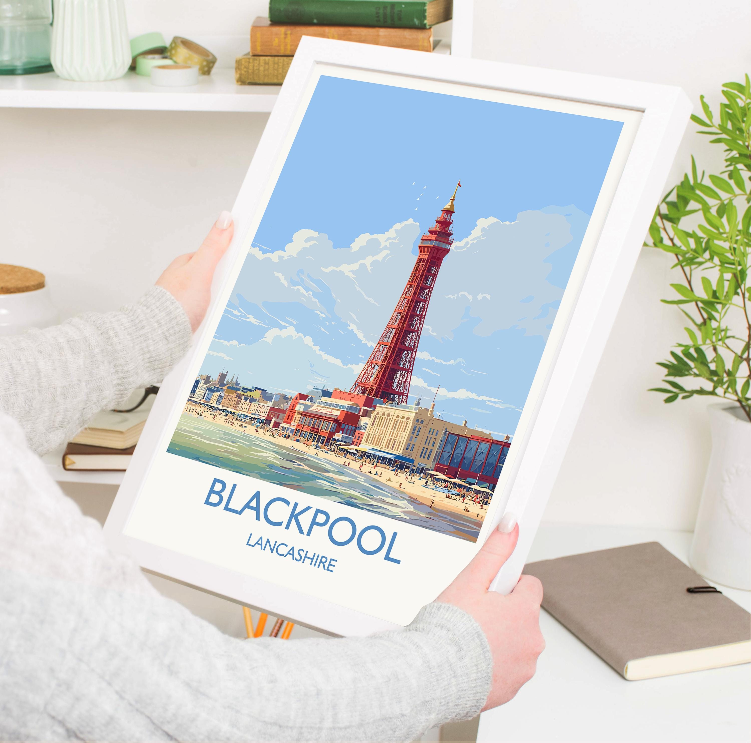 Blackpool Travel Poster Wall Art, Travel Print of Blackpool, England, Lancashire Seaside Art Lovers Gift, Travel Art Gift NQ Media Designs
