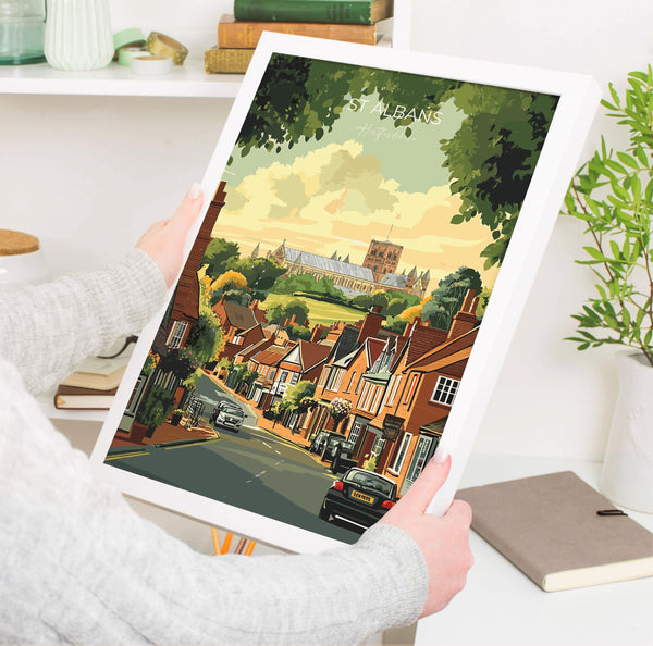 St Albans Travel Print Wall Art, Travel Poster of St Albans, Hertfordshire, England, English Cathedral City Gift
