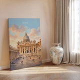 Rome St Peters Basilica Travel Print, Vatican Skyline Wall Art, Tiber River View Poster, Historic Cityscape Illustration, Italy Decor