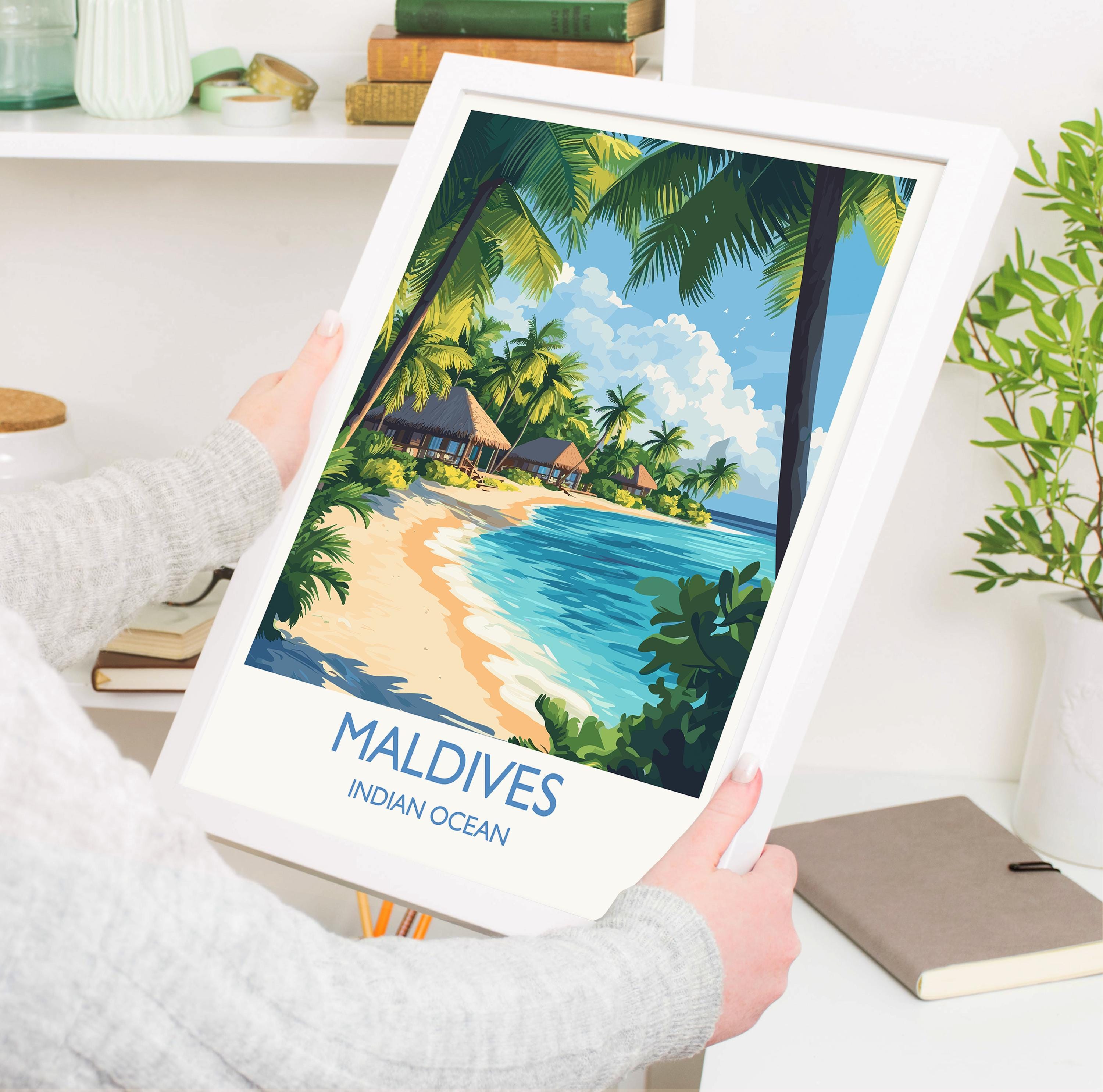 Maldives Travel Print, Travel Poster of Maldives, Indian Ocean Island Art, Maldives Wall Art Gift, NQ Media Designs