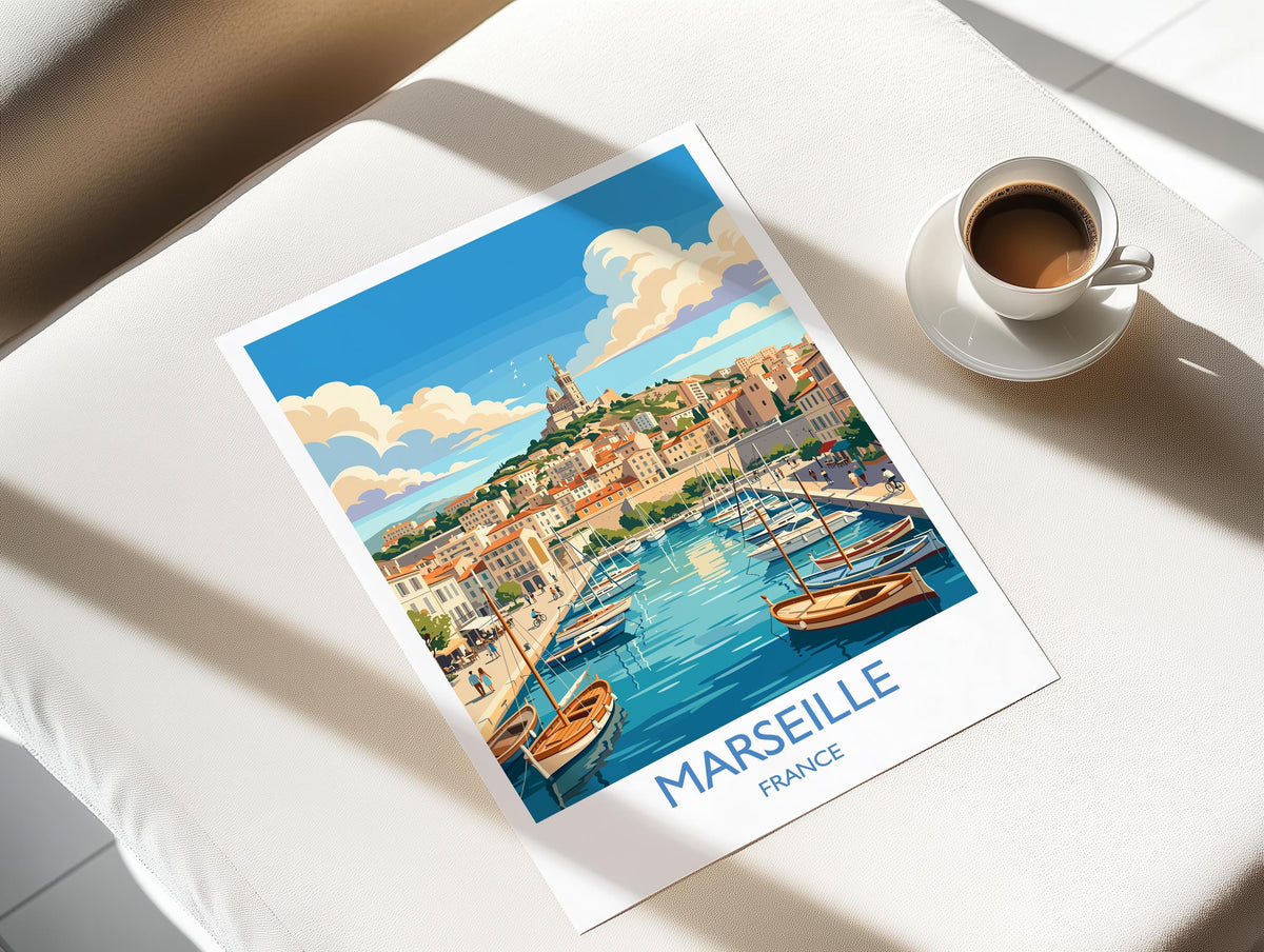 Marseille Print, Vieux Port Wall Art with Border, Provence Poster, France Travel Print, Marseille Gift Print