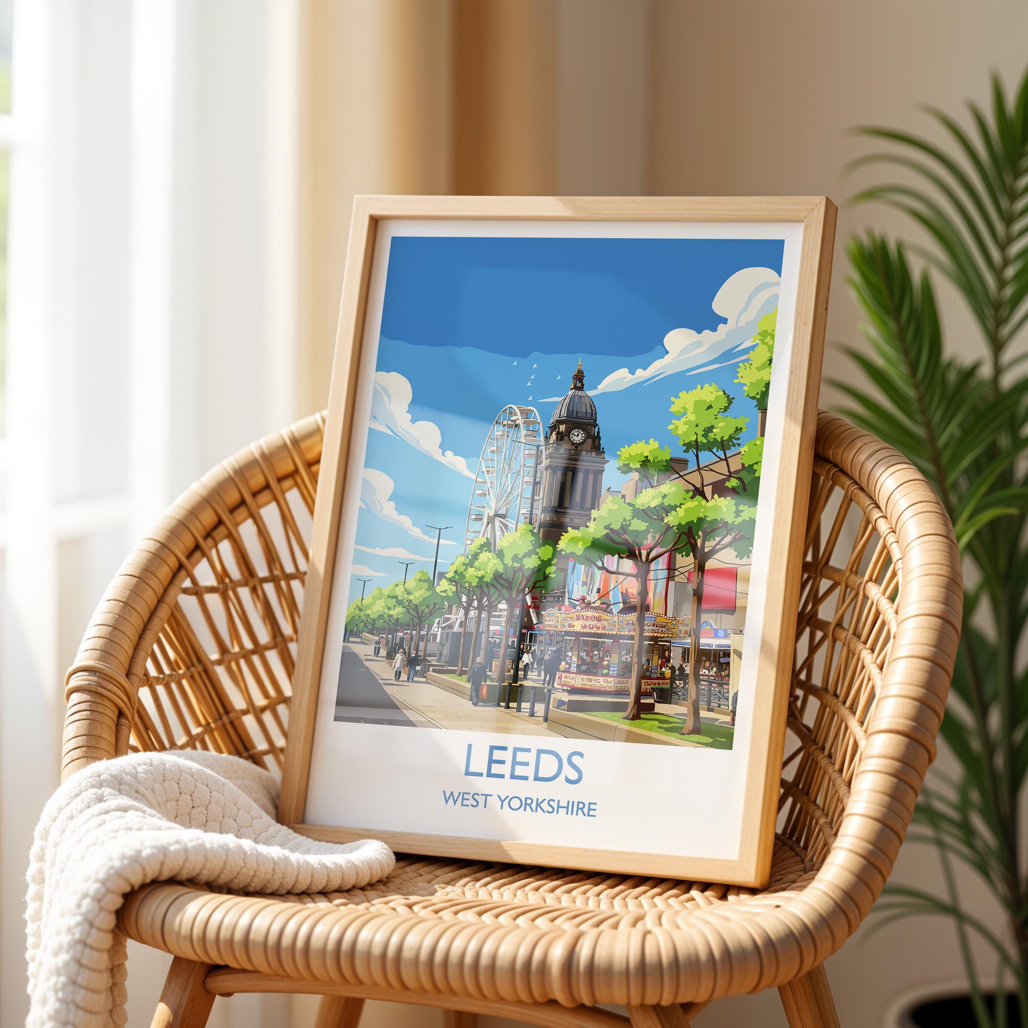 Leeds Travel Wall Art Print, Travel Poster of Leeds,West Yorkshire Wall Print, English City Art Gift NQ Media Designs