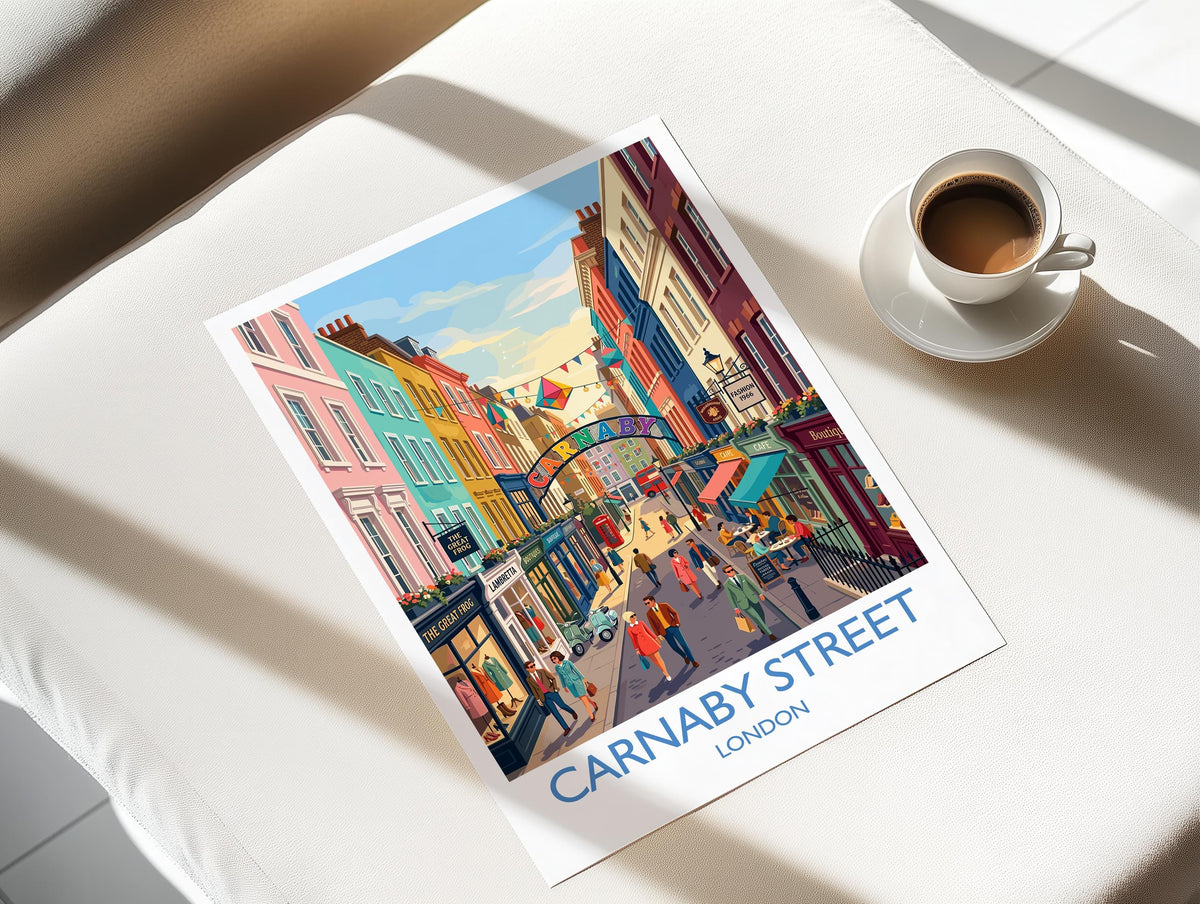 Carnaby Street Print, London Wall Art with Border, Soho London Poster, Carnaby Street Gift Print, British Travel Print