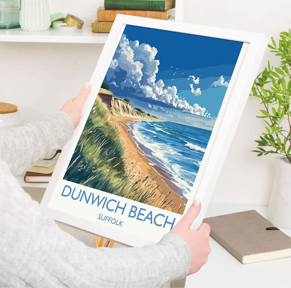 Dunwich Beach Travel Print, Travel Poster of Dunwich Beach,Dunwich Beach Art Lovers Gift, Suffolk Coast Wall Art