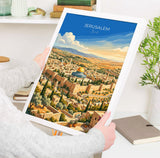 Jerusalem Israel Travel Print, Old City Wall Art, Dome of the Rock Poster, Jerusalem Skyline Illustration, Historic Middle East Decor