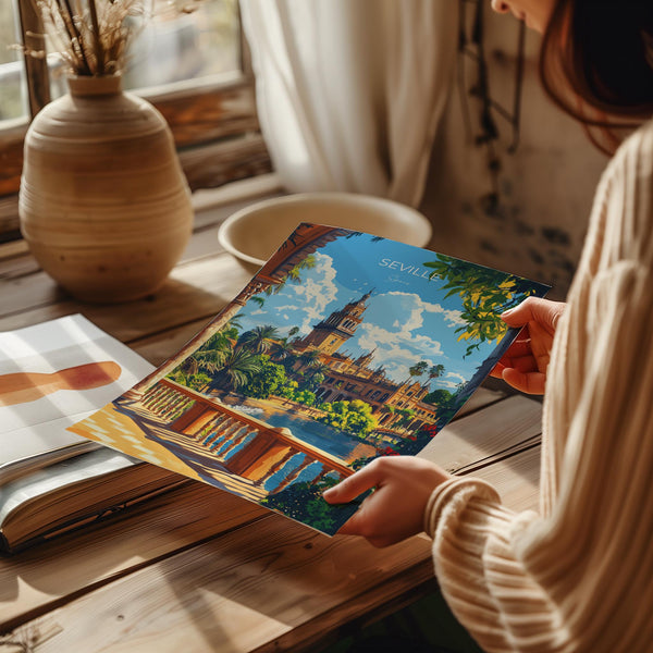 Seville Travel Poster, Travel Print of Seville, Spain Poster, Seville Wall Art Lovers Gift, Spain Art Gift
