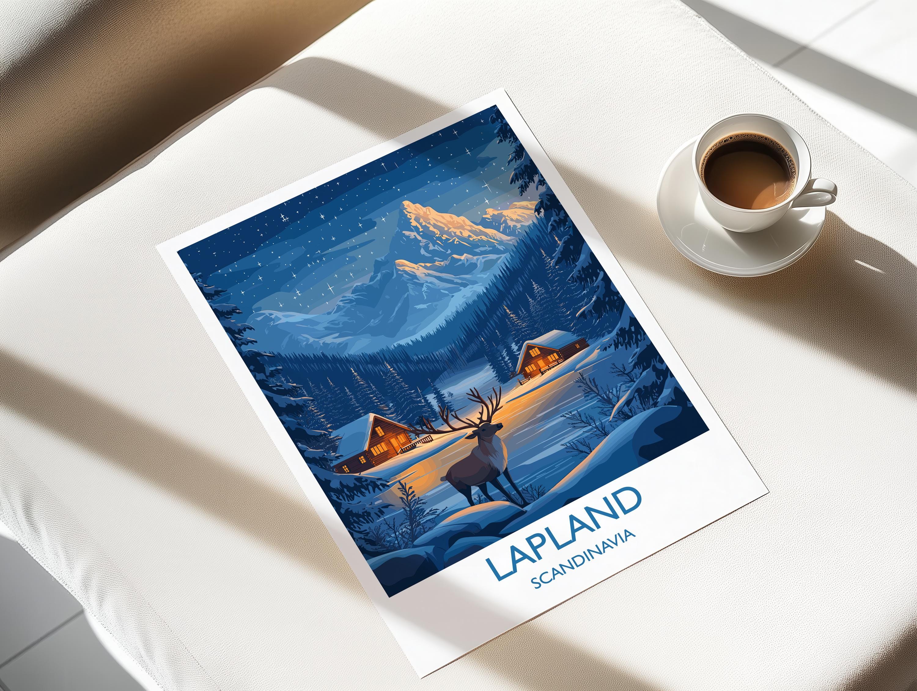 Lapland Travel Print, Travel Poster of Lapland, Scandinavia Poster, Lapland Art Gift, Finland Art Lovers Travel Gift NQ Media Designs