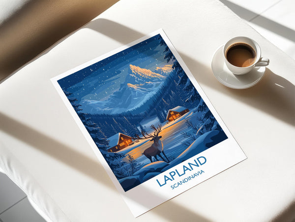 Lapland Travel Print, Travel Poster of Lapland, Scandinavia Poster, Lapland Art Gift, Finland Art Lovers Travel Gift