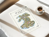 Wales Illustrated Map Print, Welsh Wall Art, Snowdonia Map Poster, Framed or Canvas Print, Wales Gift Print