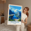 Trolltunga Travel Print, Travel Poster of Fjords, Norway Poster, Trolltunga Art Gift, Norway Art Lovers Travel Gift