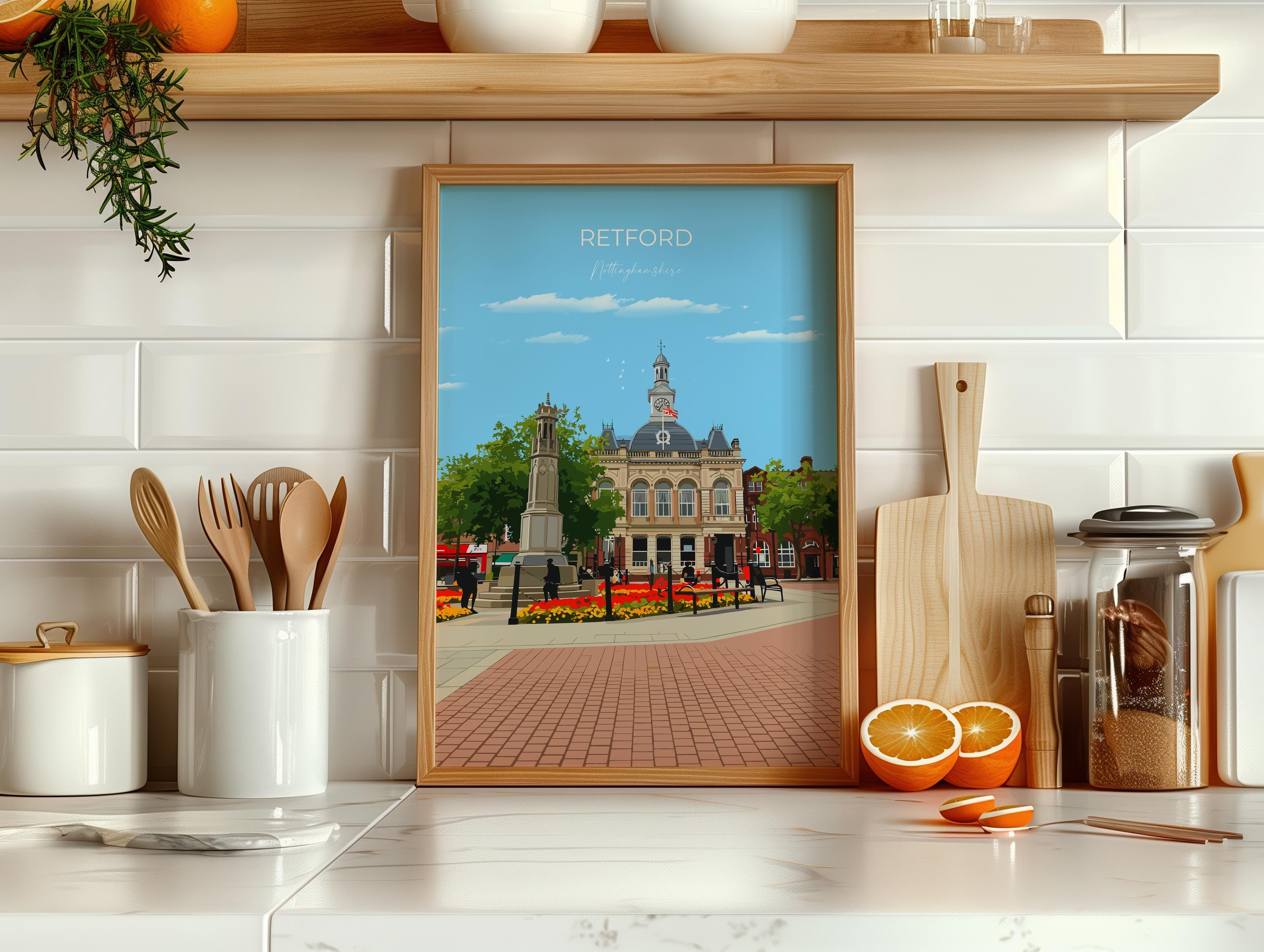 Retford Travel Print Wall Art, Travel Poster of Retford, Nottinghamshire, England, English Market Town Gift, Nottingham Art NQ Media Designs