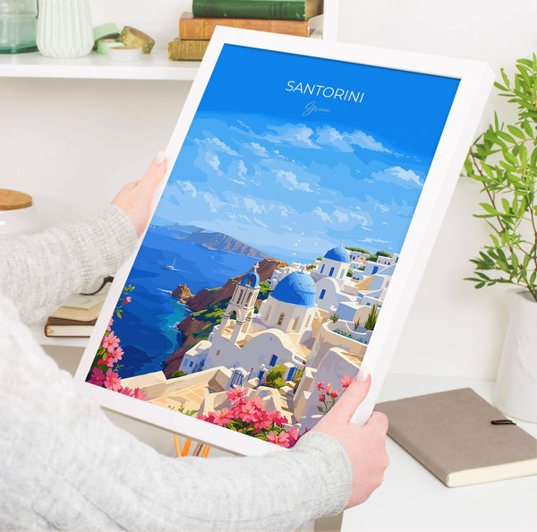 Santorini Travel Poster, Travel Print of Santorini, Greece Gift, Greek Islands Art Lovers Gift, Crete Gift Art, Wall Art Print