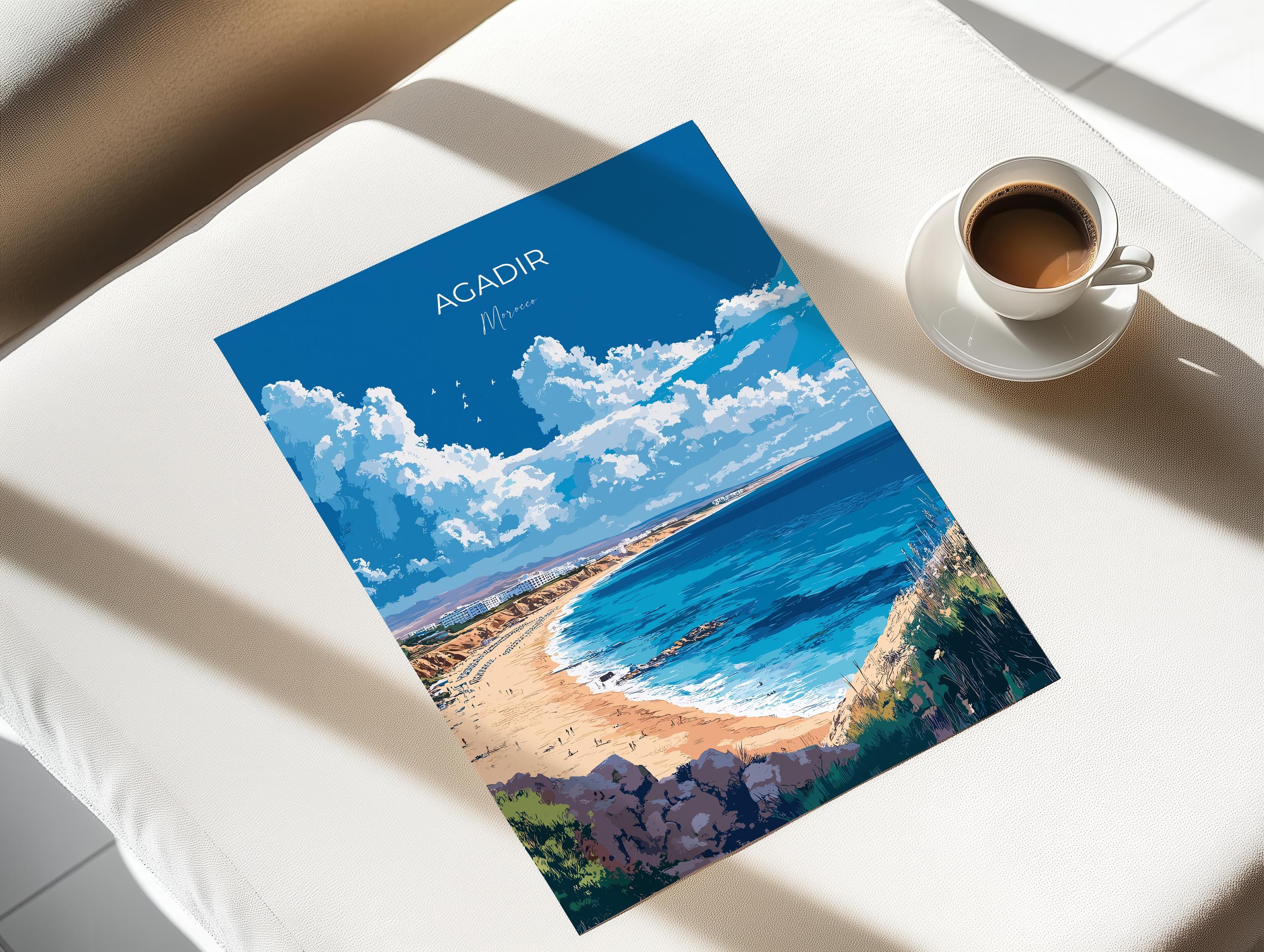 Agadir Travel Poster Wall Art, Travel Print of Agadir, Agadir Art Lovers Gift, Morocco Wall Art NQ Media Designs