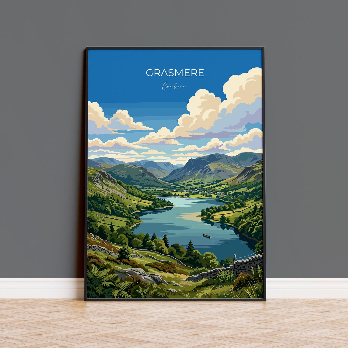 Grasmere Poster, Lake District Wall Art, Cumbria Print, England Travel Poster, Grasmere Gift