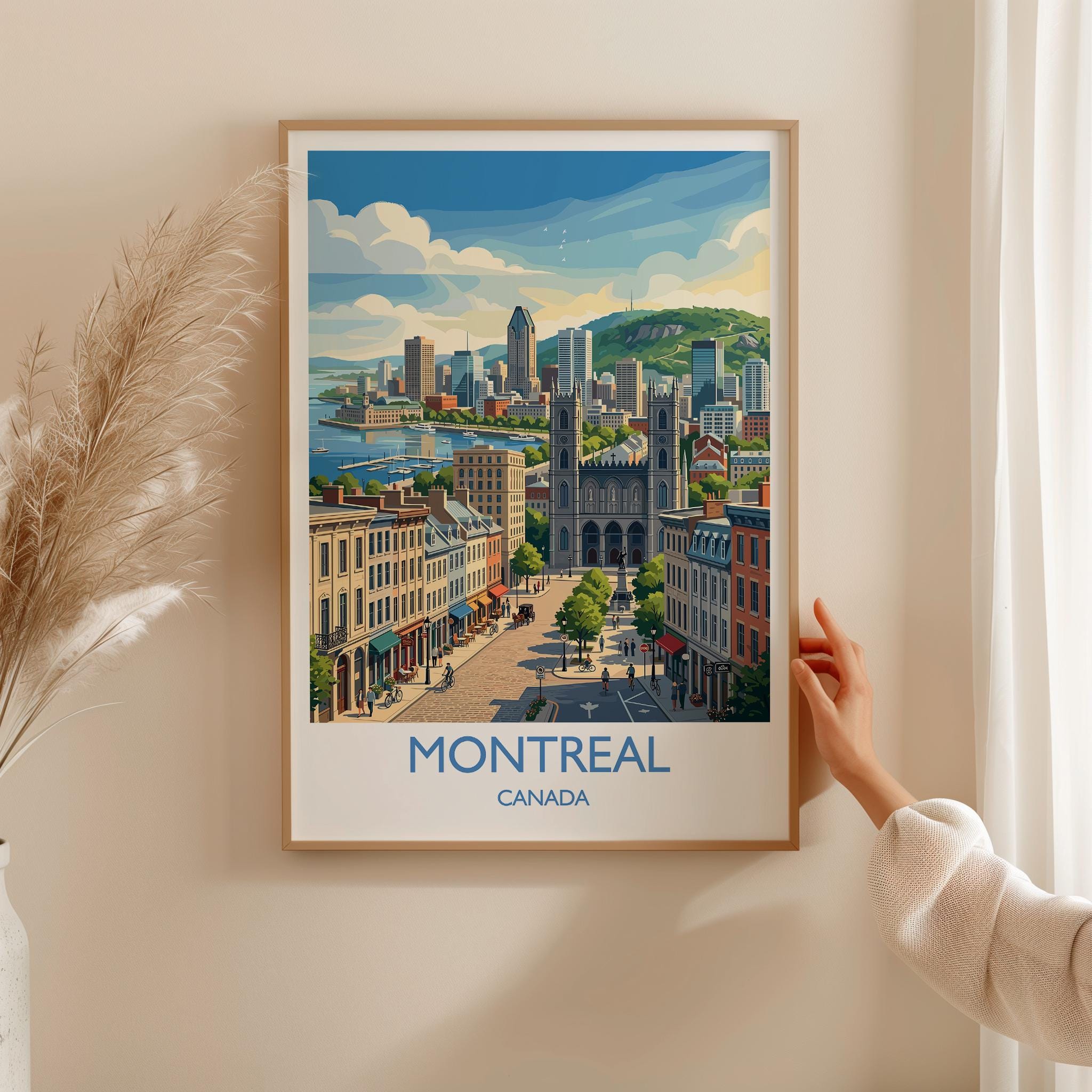 Montreal Canada Travel Poster, Montreal Skyline Wall Art, Old Montreal Print, Mount Royal Illustration, Quebec City Travel Decor