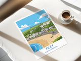 Filey Travel Print, Travel Poster of Filey, Yorkshire Gift, England, North Yorkshire Art, Filey Gift, Wall Art Print NQ Media Designs