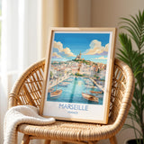 Marseille Print, Vieux Port Wall Art with Border, Provence Poster, France Travel Print, Marseille Gift Print