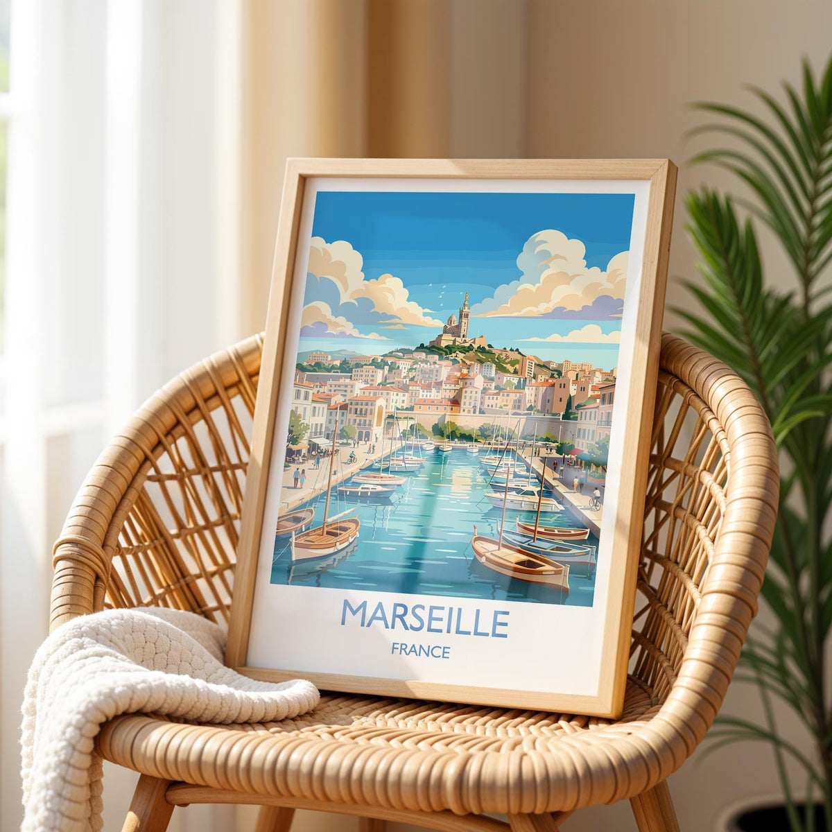 Marseille Print, Vieux Port Wall Art with Border, Provence Poster, France Travel Print, Marseille Gift Print