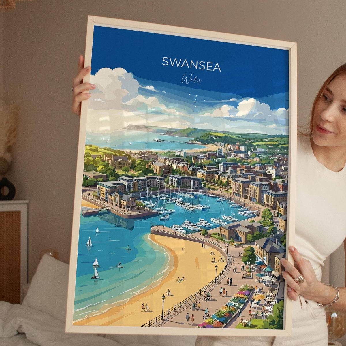 Swansea Poster, Mumbles Wall Art, Welsh Coast Print, Wales Travel Poster, Swansea Gift