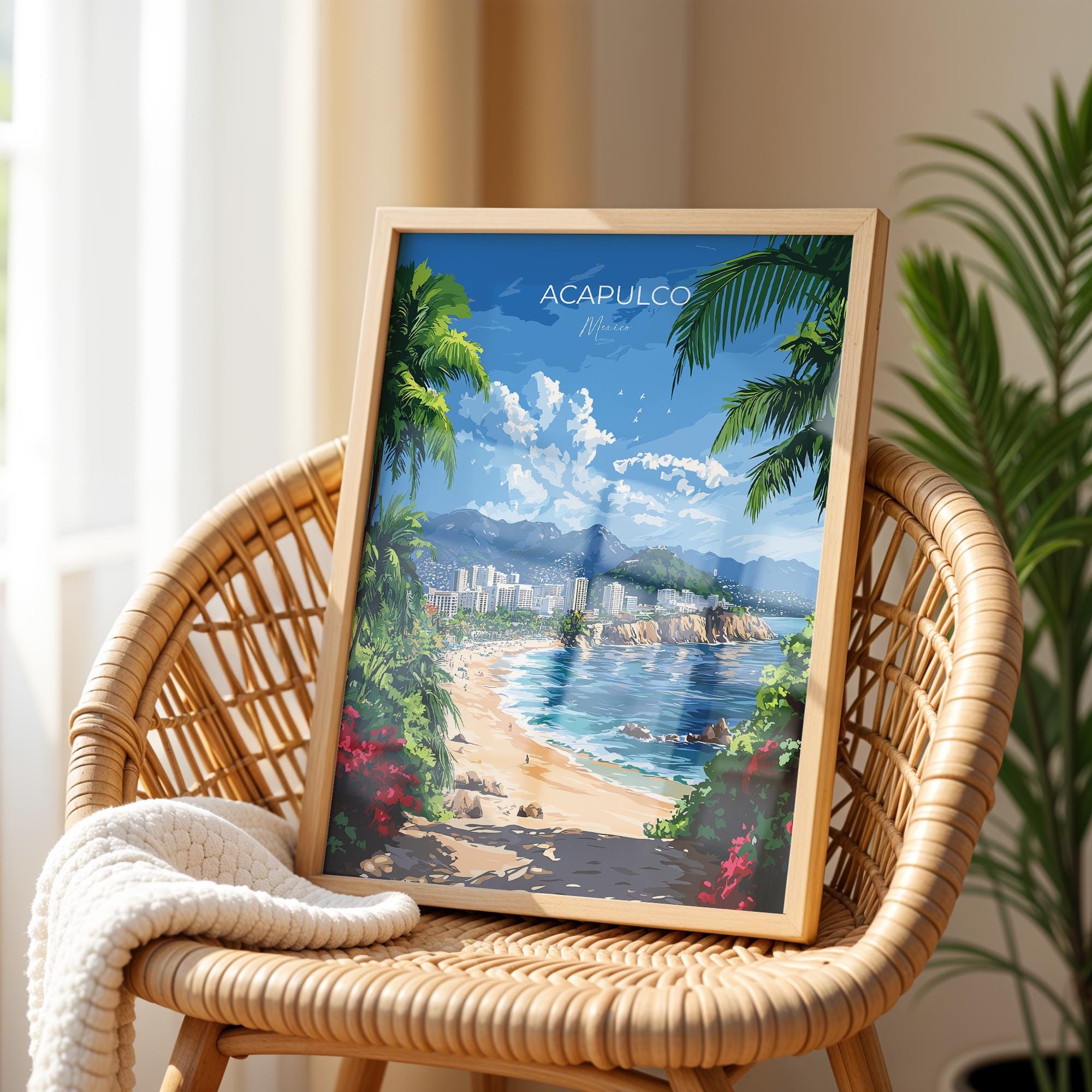 Acapulco Travel Poster Wall Art, Print of Acapulco, Mexico Coast Art Gift, Mexico Cities Art, NQ Media Designs