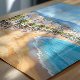 Fuengirola Spain Travel Print, Costa del Sol Beach Wall Art, Seaside Promenade Poster, Spanish Coastal Illustration, Holiday Decor