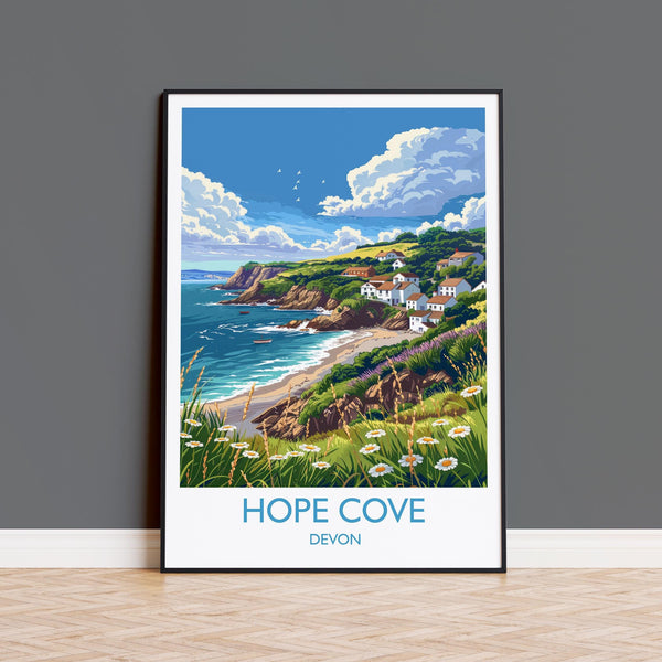 Hope Cove Travel Print, Travel Poster of Hope Cove, England, Devon Art, Hope Cove Art Lovers Gift, Wall Art Print