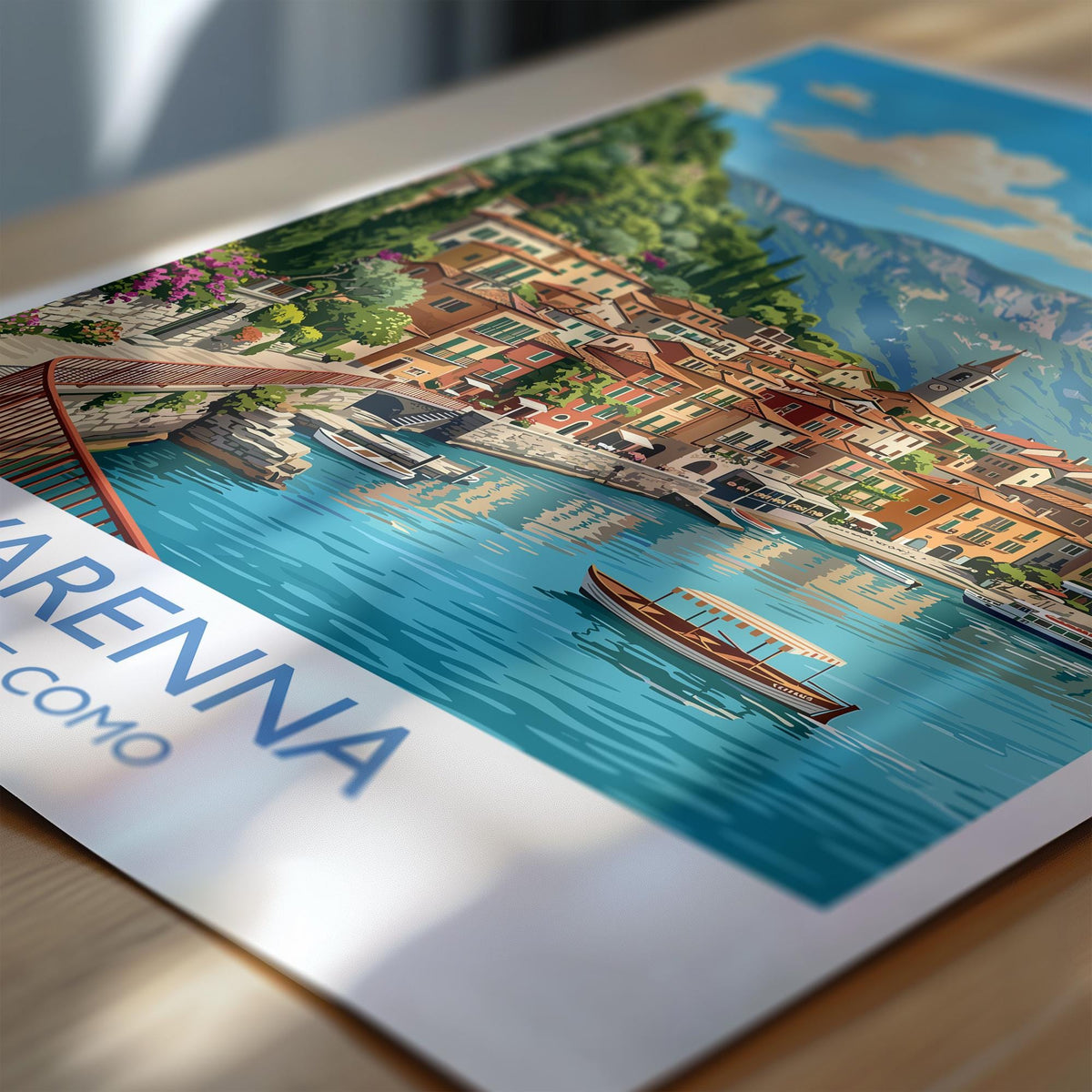 Varenna Lake Como Print, Italian Lakes Wall Art with Border, Lombardy Poster, Italy Travel Print, Varenna Gift