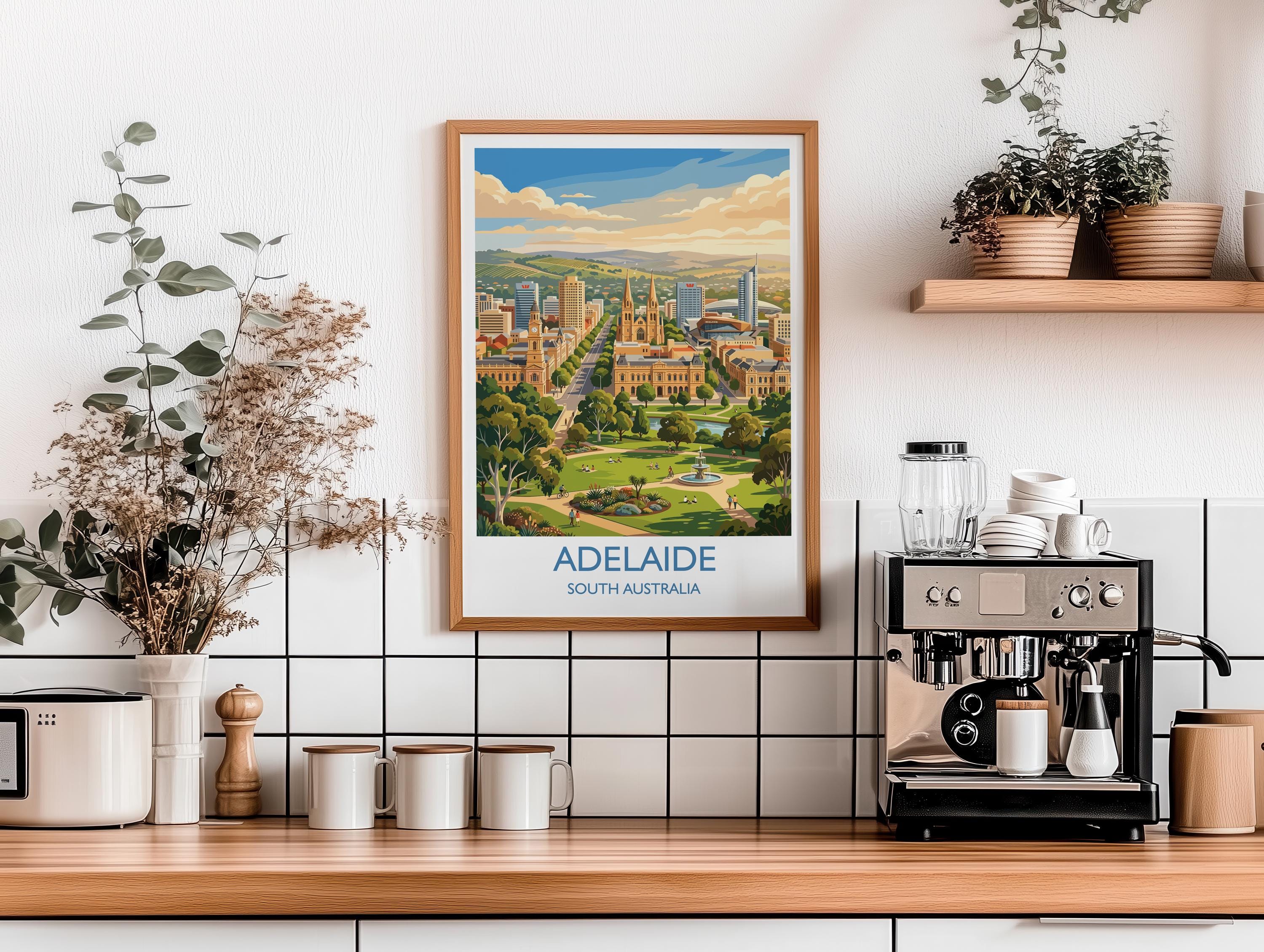 Adelaide Australia Travel Poster, Adelaide Skyline Wall Art, River Torrens Print, South Australia Cityscape Illustration, Australia Decor