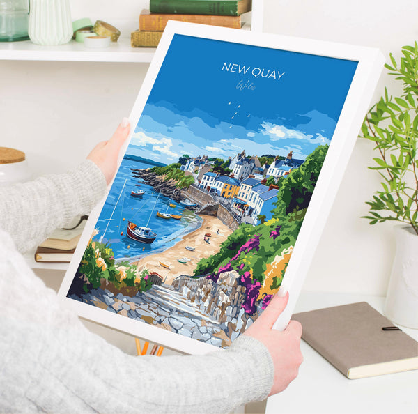 New Quay Travel Print Wall Art, New Quay Travel Poster, Wales, Ceredigion Welsh Art Gift, Wall Art Print
