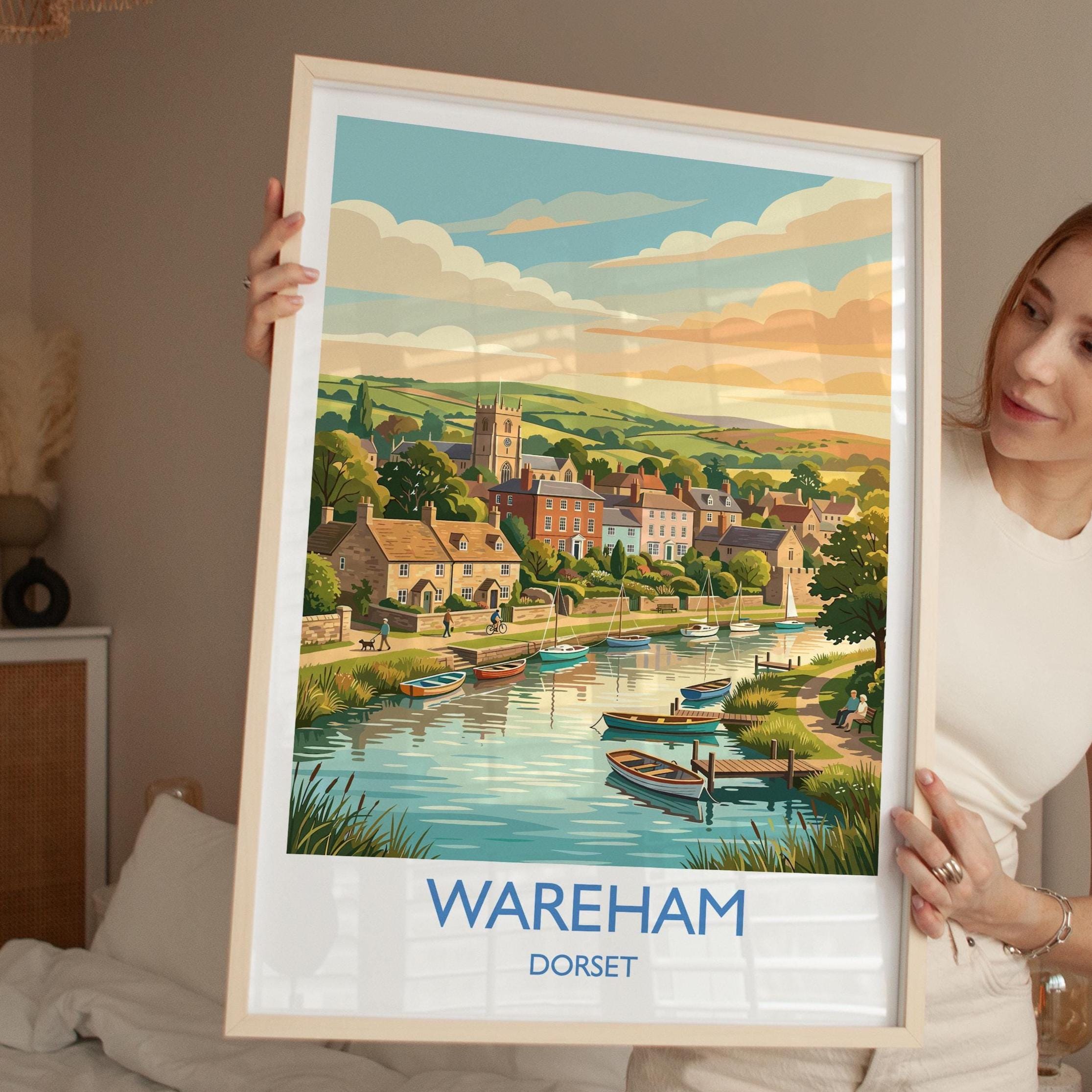 Wareham Dorset Print, Historic Saxon Walled Town Wall Art, River Frome Travel Poster, Dorset Countryside Decor, UK Gift