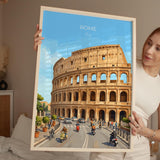 Rome Colosseum Travel Print, Rome Italy Wall Art, Ancient Roman Architecture Poster, Historic Landmark Illustration, Europe Decor, Rome Gift