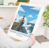 Roker Lighthouse Travel Print Wall Art, Travel Poster of Roker Pier Lighthouse, Sunderland, Northern England, Tyne & Wear Art Gift NQ Media Designs