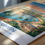 Darwin Australia Travel Poster, Darwin Waterfront Wall Art, Northern Territory Print, Tropical Cityscape Illustration, Australia Art Decor